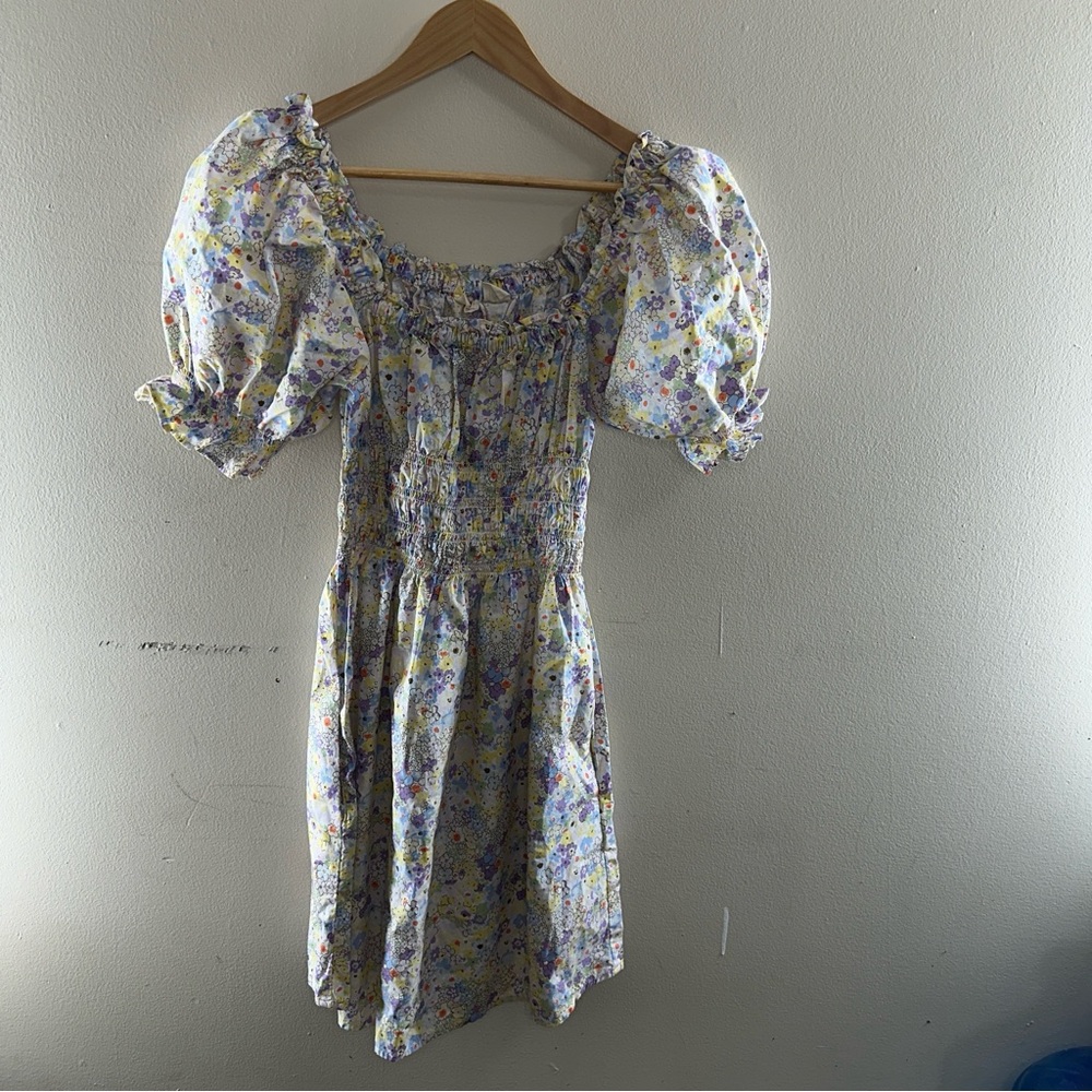 Levi - Floral Off Shoulder Smocked Mini Dress Puff Sleeve Boho Summer Women L - Picture 2 of 11